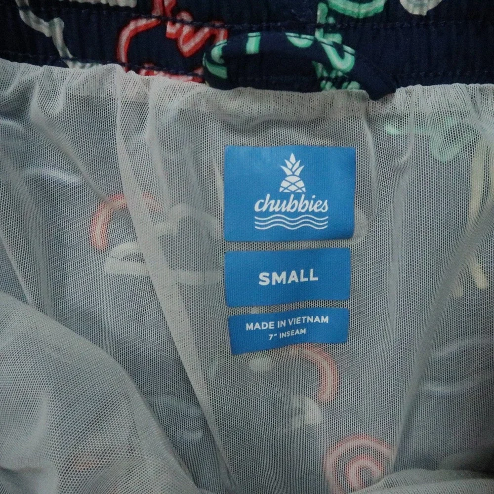 Chubbies Swim Trunks‎ Small Blue Neon Lights Tropical Lined Shorts 7